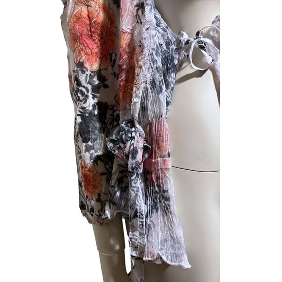 Y2K Cache Wrap Top M Crepe Lace Distressed Sheer Crinkle Fairy Grunge Whimsygoth - Picture 5 of 7